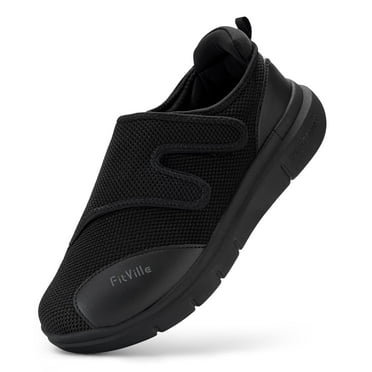 FitVille Mens Diabetic Shoes Wide Orthopedic Walking Shoes, Black, 10.5 Wide