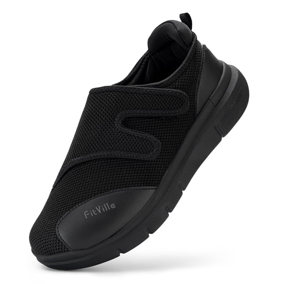 FitVille Mens Diabetic Shoes Wide Width Orthopedic Walking Shoes, Black, 15 Wide