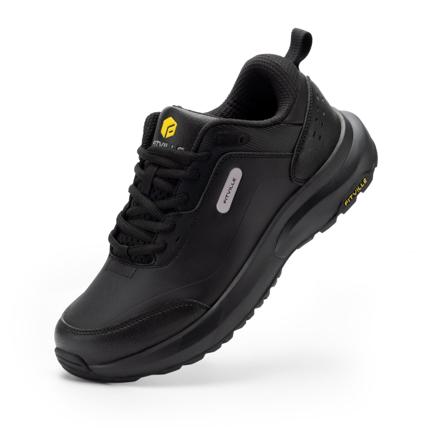 FitVille Mens Extra Wide Hiking Shoes Low-top Waterproof Sneakers with Arch Support,Black, 8.5 x-Wide
