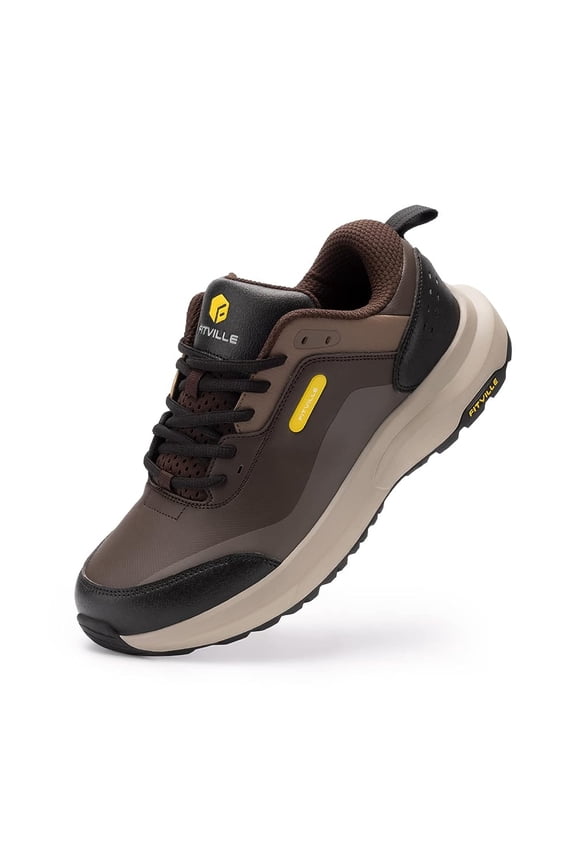 Mens Extra Wide Hiking Shoes Low-top Waterproof Sneakers with Arch Support, Coffee, 10 Wide