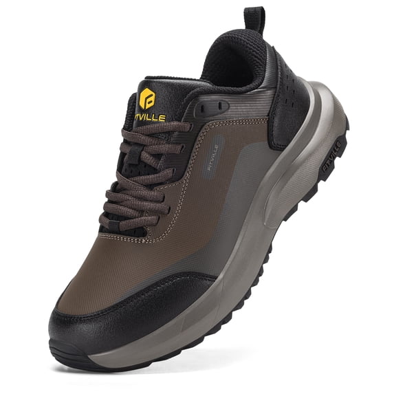 FitVille Mens Extra Wide Hiking Shoes Outdoor Low-top Waterproof Sneakers with Arch Support, Brown/Black, 11 X-Wide