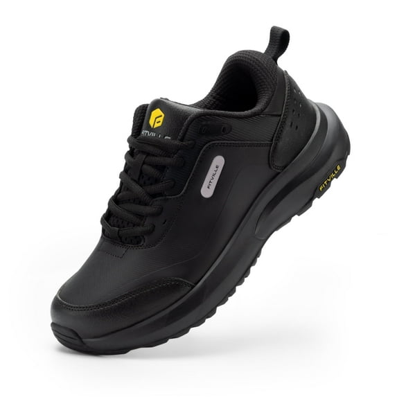 FitVille Mens Extra Wide Hiking Shoes Outdoor Low-Top Waterproof Walking Shoes with Arch Support, Black, 11.5 Wide