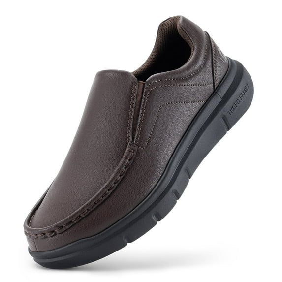 FitVille Mens Extra Wide Slip-On Casual & Dress Shoes Business Leather Loafers, Chocolate Brown, 10.5 x-Wide