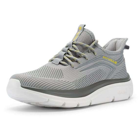 FitVille Mens Extra Wide Walking Shoes Lightweight Breathable Hands Free Sneakers for Swollen Foot, Gray, 13 x-Wide