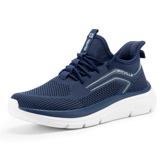 FitVille Mens Extra Wide Walking Shoes Lightweight Hands Free Sneakers for Men, Dark Blue, 10.5 x-Wide