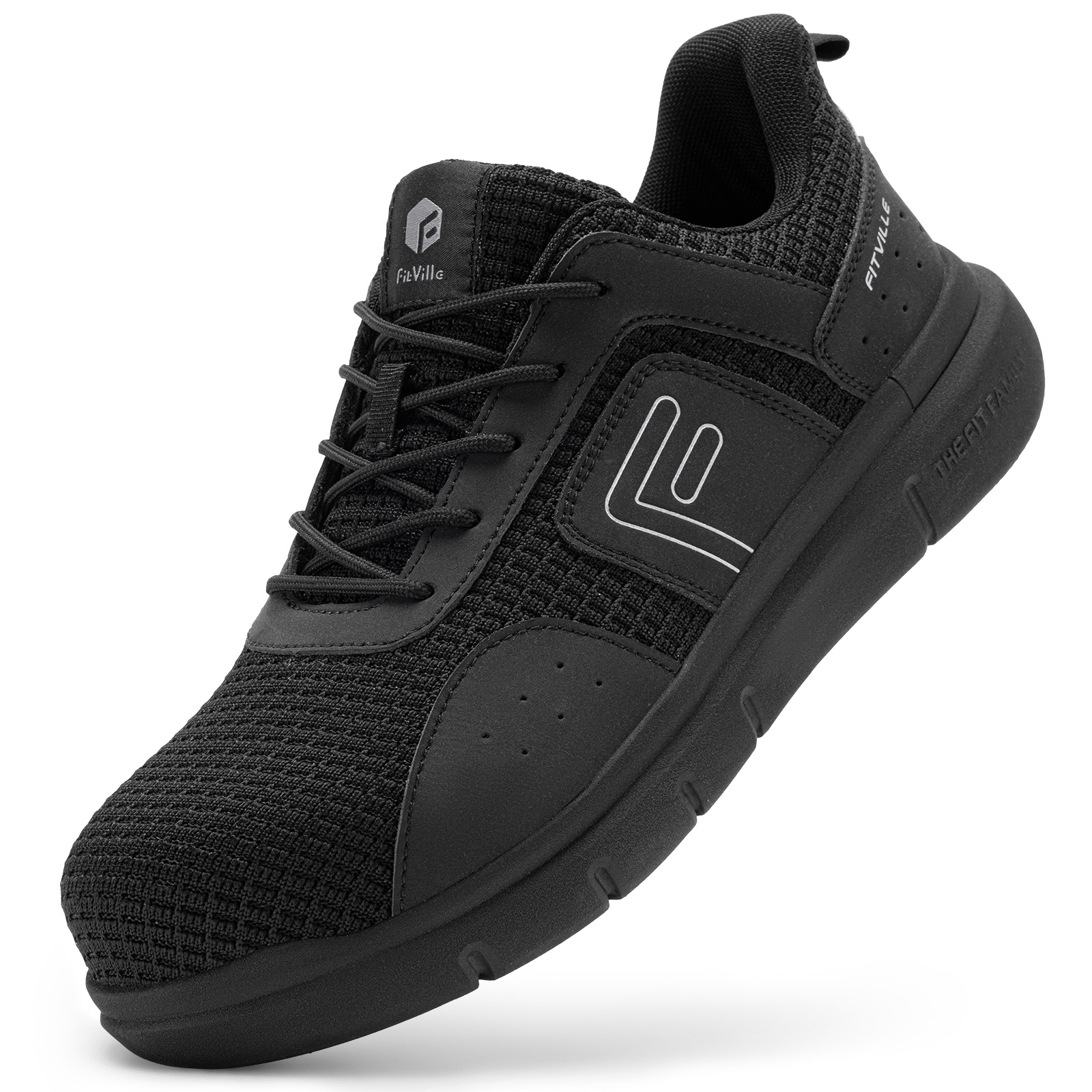 FitVille Mens Wide Composite Toe Safety Shoes Breathable Slip Resistant Arch Support Work Shoes, Black, 10 Wide