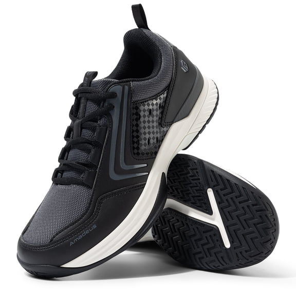 FitVille Mens Athletic Shoes Gym & Workout Sneakers, Walking Shoes with Wide Toe Box & Arch Support (Black,12 Wide)