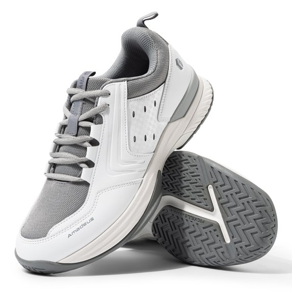 FitVille Mens Athletic Shoes Gym & Workout Sneakers, Walking Shoes with Wide Toe Box & Arch Support (White,8 Wide)
