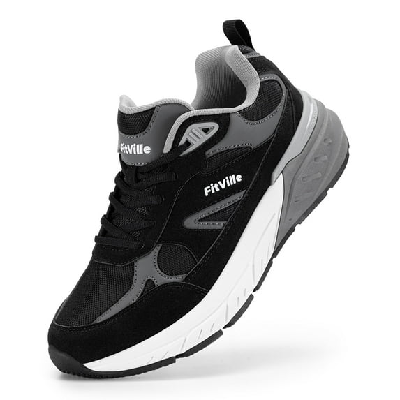 FitVille Extra Wide Mens Walking Shoes Sneakers for Men with Arch Support, Black, 10 x-Wide