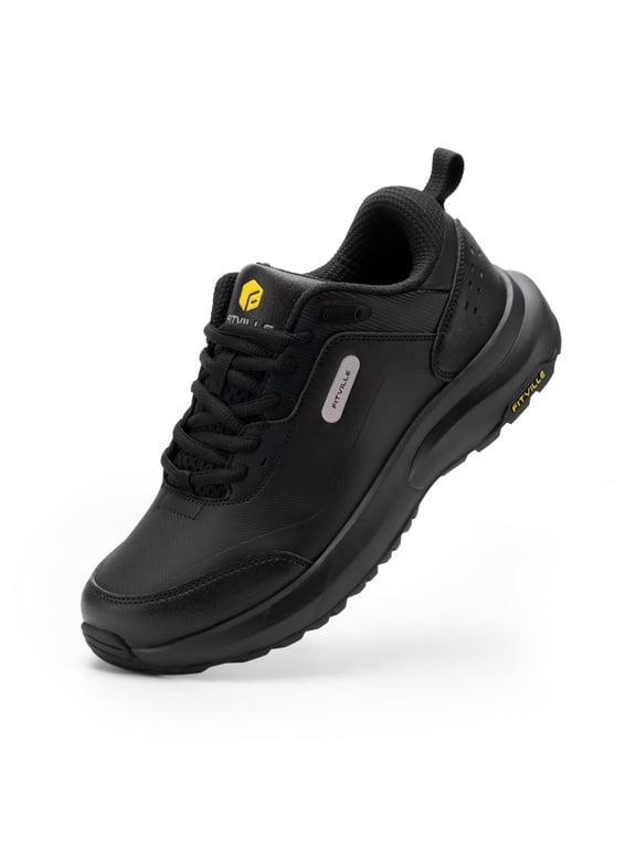 Mens Wide Hiking Shoes Outdoor Low-top Waterproof Sneakers with Arch Support, Black, 12.5 Wide