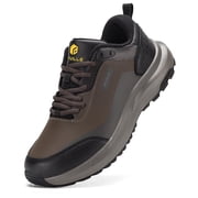 Mens Wide Hiking Shoes Outdoor Low-top Waterproof Sneakers with Arch Support, Brown/Black, 9.5 Wide