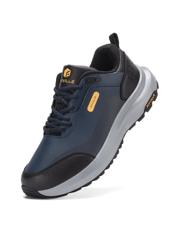 Mens Wide Hiking Shoes Outdoor Low-top Waterproof Sneakers with Arch Support, Navy Blue/Black, 11.5 Wide