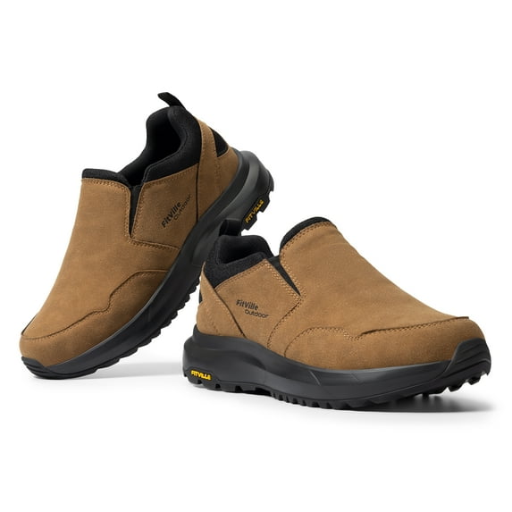 FitVille Mens Wide Hiking Shoes Slip on Outdoor Walking Shoes Mountain Sneaker Loafers
