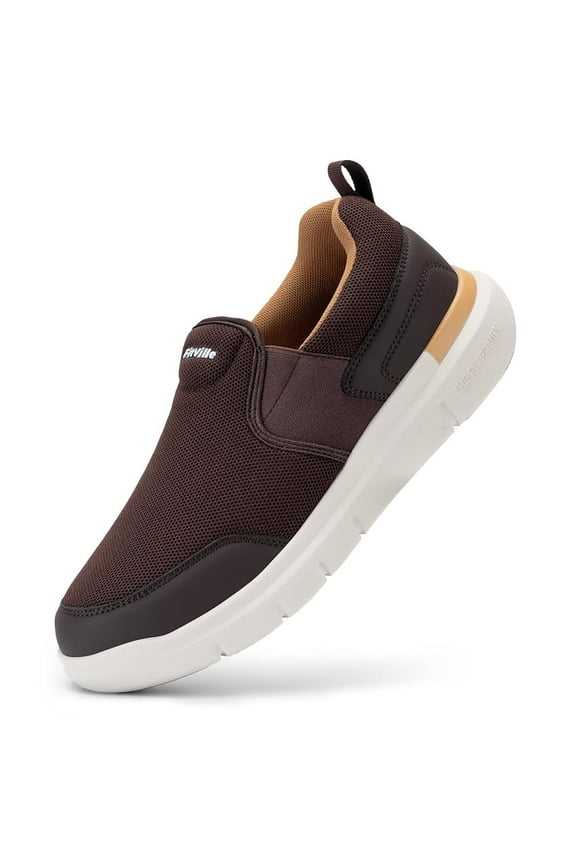 Mens Wide Slip on Walking Shoes Lightweight Breathable Casual Loafers for Men, Coffee, 9 Wide