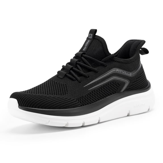FitVille Mens Wide Walking Shoes Lightweight Athletic Sneakers for Hands Free, Black, 10.5 Wide