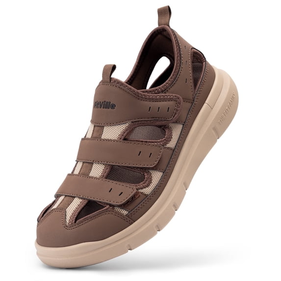 FitVille Wide Mens Closed Toe Sandals Outdoor Summer Comfort Diabetic Sandals for Men with Arch Support, Brown, 14 Wide