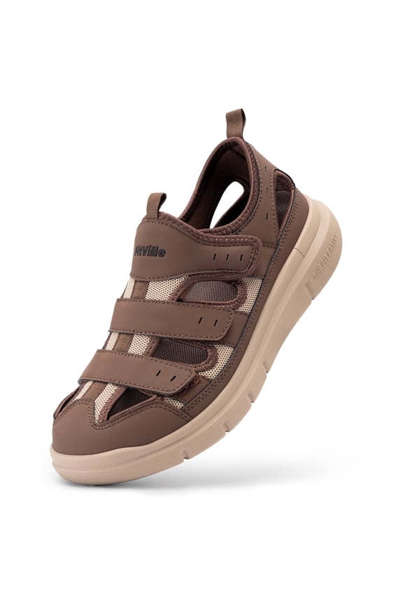 Wide Mens Closed Toe Sandals Outdoor Summer Comfort Diabetic Sandals for Men with Arch Support, Brown, 14 Wide