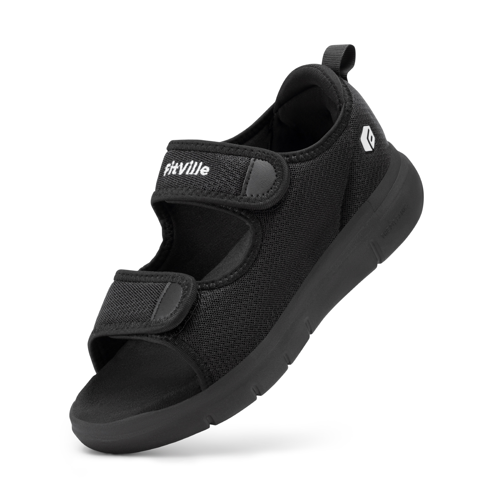 FitVille Wide Diabetic Sandals for Women with Arch Support Adjustable Closure, Black, 6 Wide