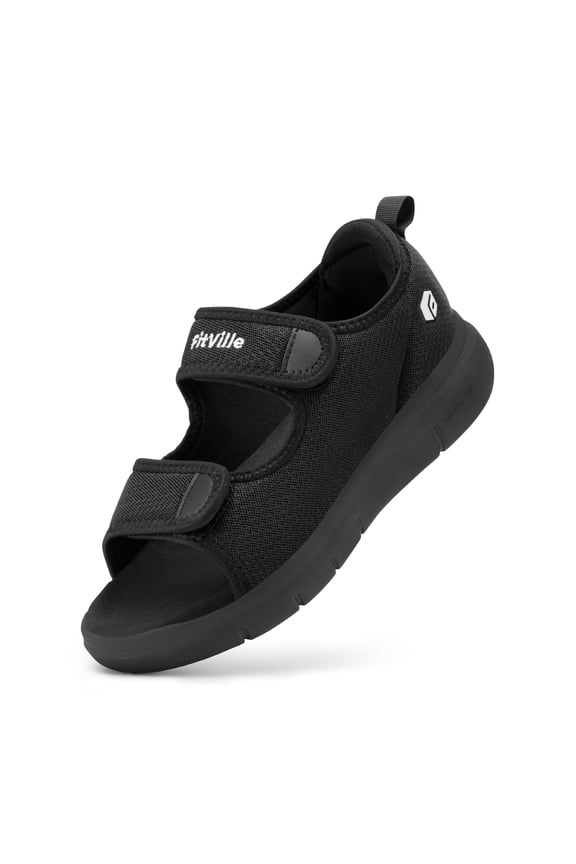 Wide Diabetic Sandals for Women with Arch Support Adjustable Closure, Black, 8.5 Wide