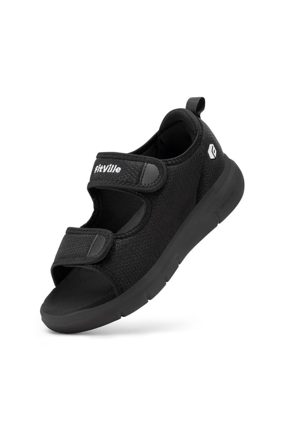 Wide Sandals for Women Diabetic Sandals with Arch Support Adjustable Straps, Black, 8 Wide