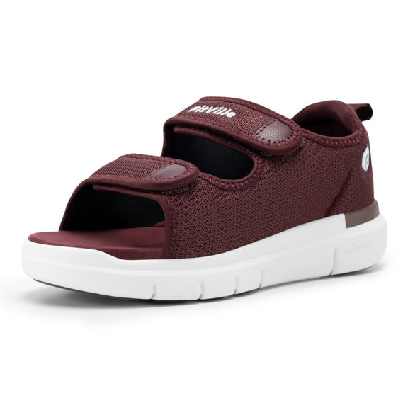 FitVille Wide Sandals for Women with Adjustable Dual Straps Womens Diabetic Sandals for Swollen Foot, Burgundy, 9 Wide