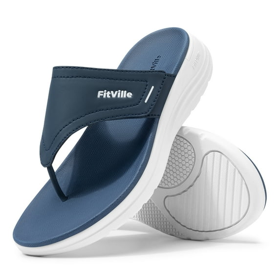 FitVille Wide Flip Flops for Women with Arch Support Women Beach Flip Flops Pool Slippers Non Slip, Eclipse Blue