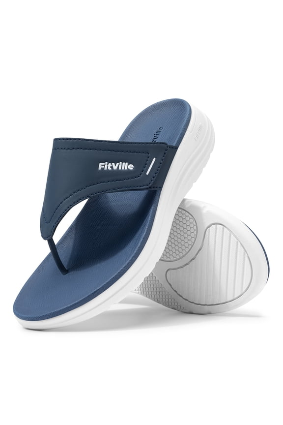 Wide Flip Flops for Women with Arch Support Women Beach Flip Flops Pool Slippers Non Slip, Eclipse Blue