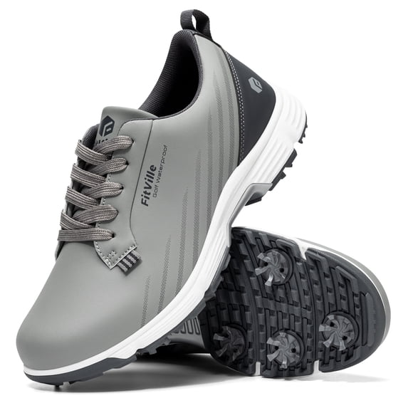 FitVille Wide Mens Golf Shoes Men Spiked Cushioning for Flat Feet Arch Support, Lightweight Slip-Resistant