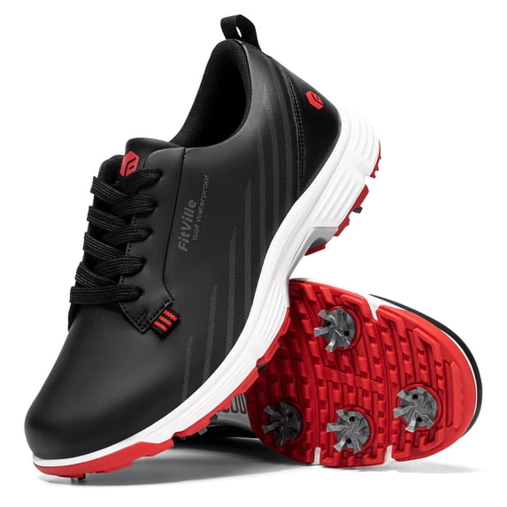 FitVille Wide Mens Golf Shoes Men Spiked Cushioning for Flat Feet Arch Support, Lightweight Slip-Resistant