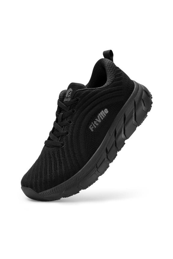 Wide Shoes for Women Breathable Lightweight Walking Shoes with Arch Support, All Black, 10.5 Wide