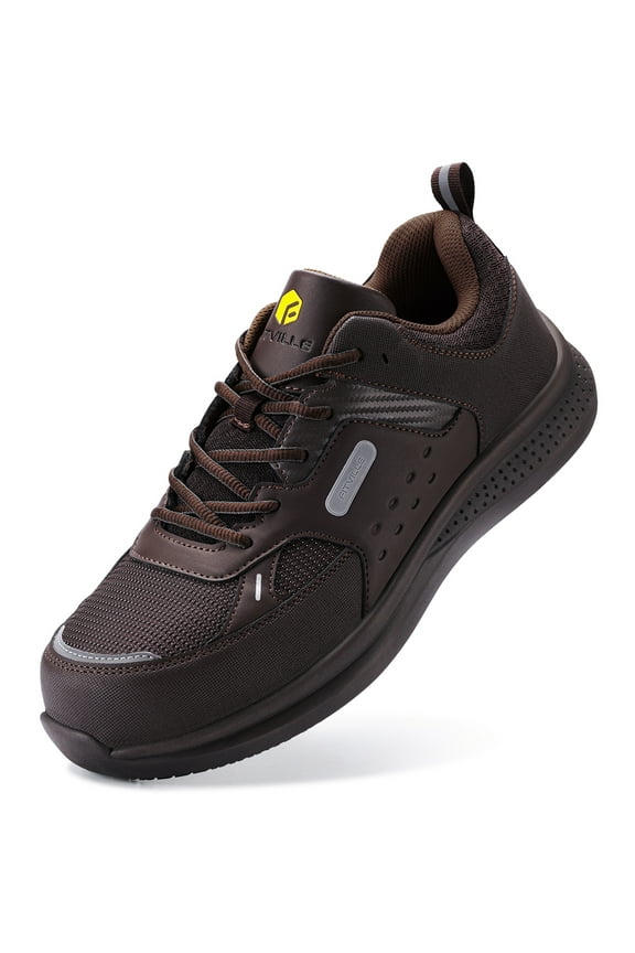 Mens Extra Wide Composite Toe Safety Shoes Slip Resistant Work Shoes for Men, Brown, 10.5 x-Wide