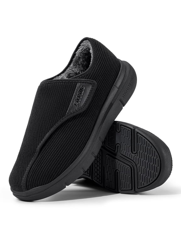 Wide Winter Diabetic Slippers Warm Corduroy Diabetic Shoes for Men with Adjustable Straps