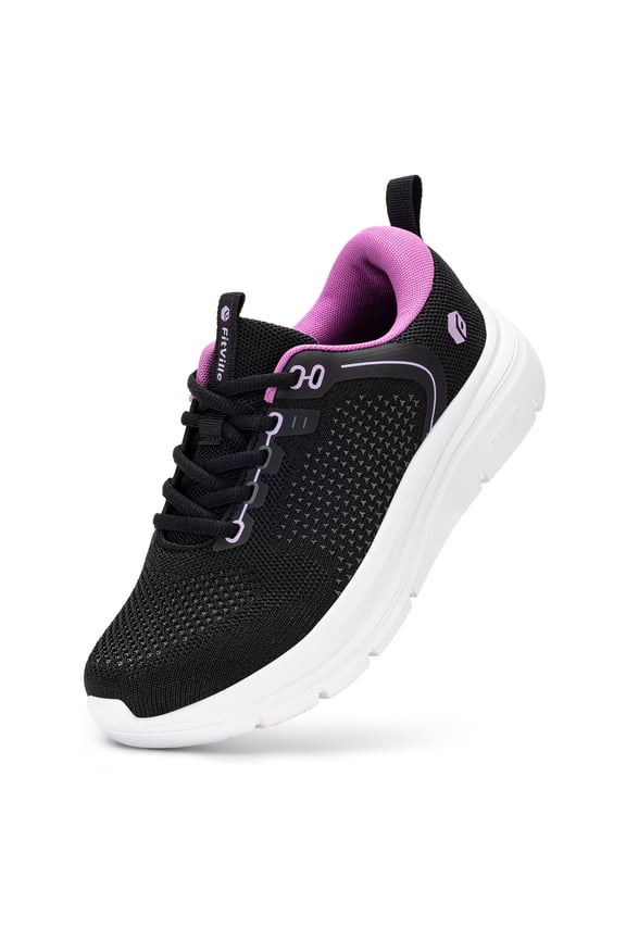 Wide Women's Walking Shoes Wide Width Slip On Sneakers Wide Running Shoes for Women, Black/Lavender, 8 Wide