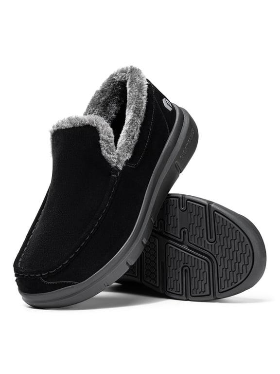 Extra Wide Mens Slippers Orthopedic Winter Shoes House Shoes for Indoor & Outdoor, Black, 10.5 x-Wide