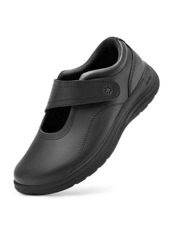 Women's Extra Wide Mary Jane Flats Lightweight Casual Dress Shoes Vegan Leather Walking Shoes with Arch Support for Women