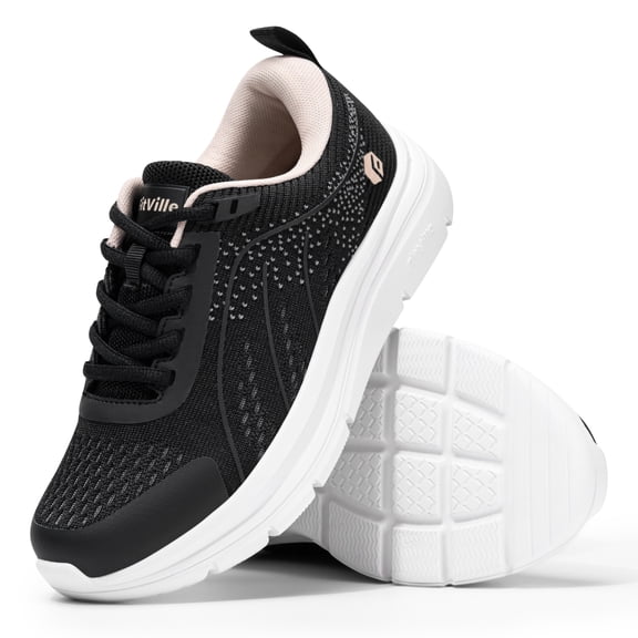 FitVille Women's Slip On Sneakers Wide Shoes Hands Free Walking Shoes Slip-On Running Shoes, Black, 9.5 Wide