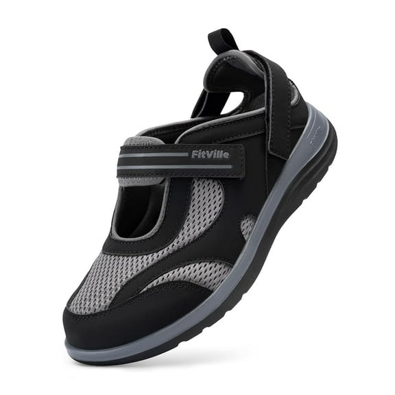 FitVille Wide Sandals for Women Adjustable Diabetic Shoes Womens Walking Shoes with Arch Support, 7.5 Wide