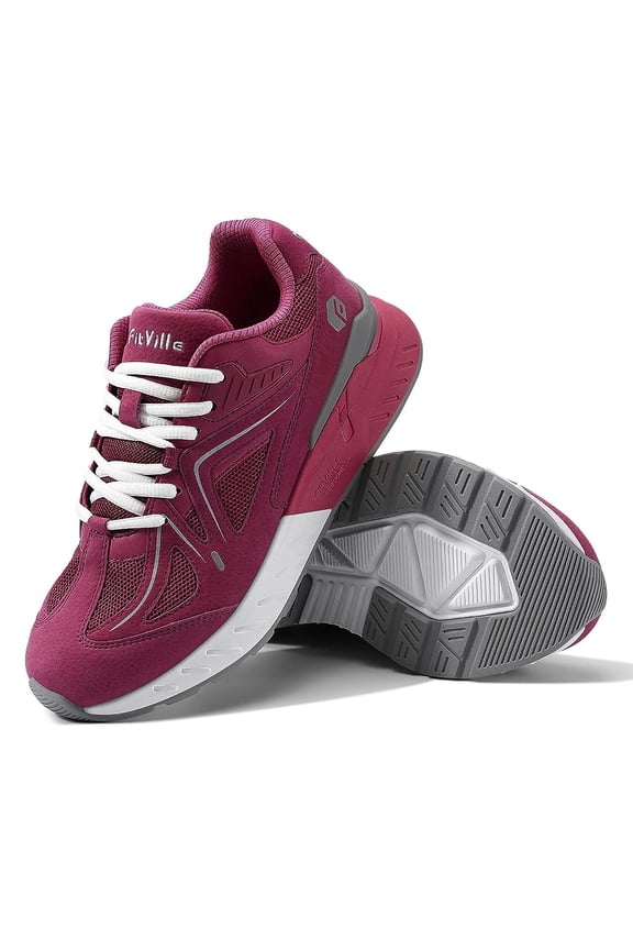 Womens Walking Shoes Athletic Sneakers for Flat Foot Heel Pain Relief (Rose Red, 10.5 Wide)