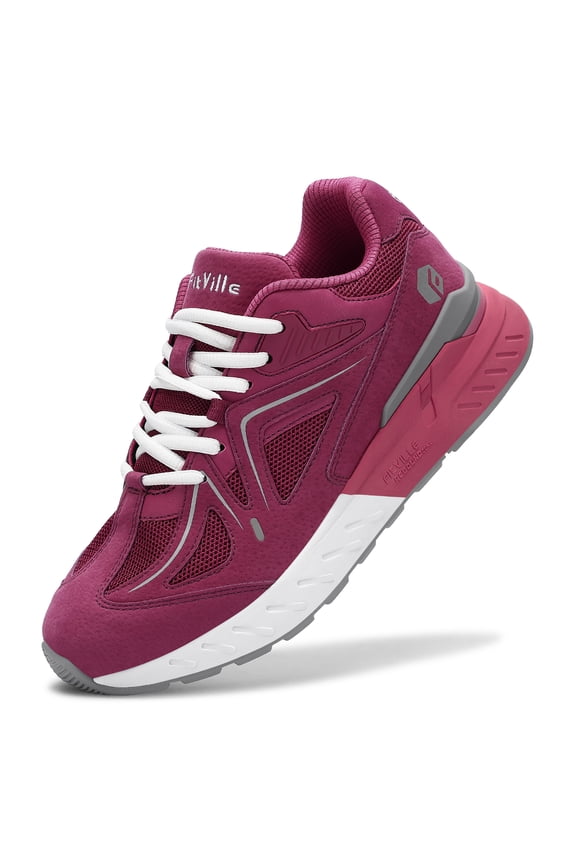 Womens Walking Shoes Extra Wide Sneakers with Arch Support, Rose Red, 8.5 x-Wide