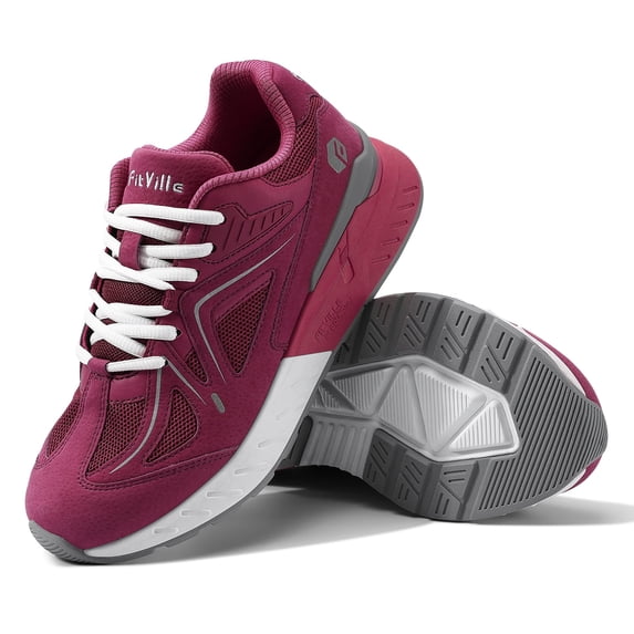 FitVille Womens Walking Shoes Extra Wide Sneakers with Arch Support for Flat Foot, Rose Red, 9 x-Wide