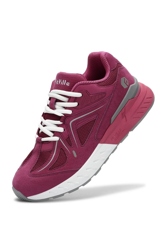 Womens Walking Shoes Wide Sneakers with Arch Support, Rose Red, 7.5 Wide