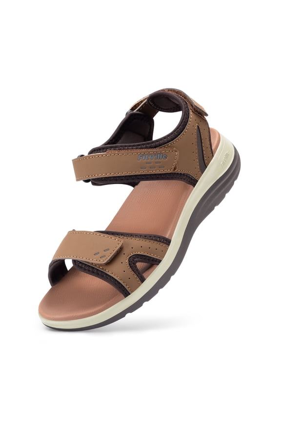 Wide Womens Sandals Adjustable Ankle Strap Flat Sandals with Arch Support, Brown, 8 Wide