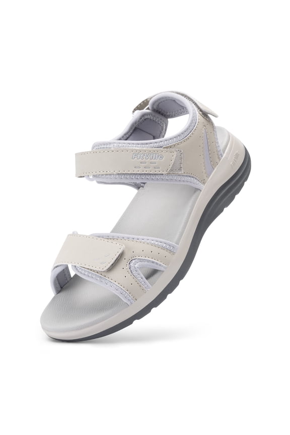 Wide Womens Sandals Adjustable Ankle Strap Flat Sandals with Arch Support, 8.5 Wide