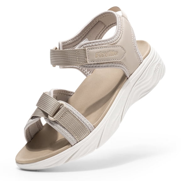 FitVlille Women's Wide Non-Slip Wedge Sandals Casual Sandals with Arch Support & Adjustable Straps for Women,Taj Marble,8.5 Wide