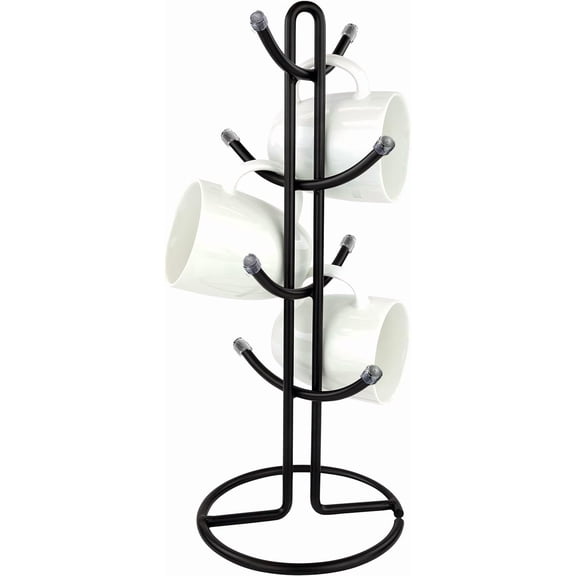 FitWell Mugs Holder, Mug Tree, Coffee Mug Holder, Coffee Mug Tree, Mug Organizer for Cabinet, Mug Holder Stand, Coffee & Tea Cup Storage Rack (Black, 8 Mugs Holder (17.5"H))