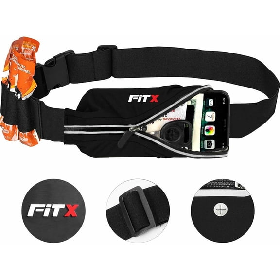 FitX Reflective Running Waist Belt - Lightweight, Waterproof, Fitness Pouch Pack - Ideal for Running, Hiking, Outdoor Activities - One-Size