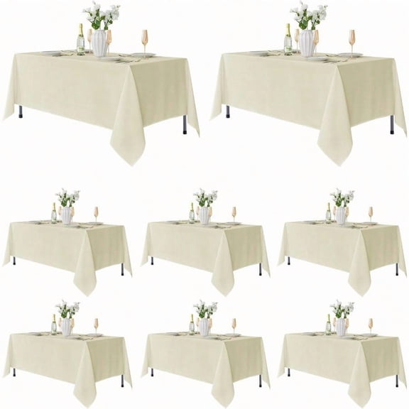 Fitable 8 Pack Rec Tablecloths: Stain Resistant Wrinkle Free Fabric Table Clothes Washable Reusable Polyester Table Covers for Wedding Party Birthday Banquet Reception Ivory 60x102 Inch