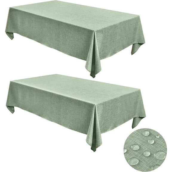 Fitable Faux Linen Tablecloths for Rectangle Tables: Water & Stain Resistant Farmhouse Table Cloth, Washable Burlap Textured Covers Kitchen Dining Party(2 Pack, 52x70 Inch, Sage Green)