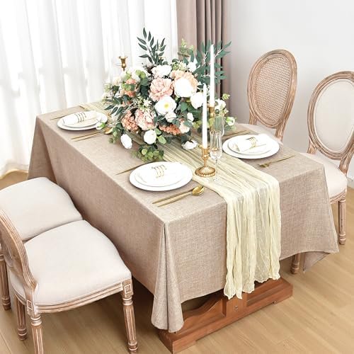 Fitable Faux Linen Tablecloths for Rectangle Tables: Water & Stain Resistant Farmhouse Table Cloth, Washable Burlap Textured Table Covers for Kitchen Dining Party(2 Pack, 60x84 Inch, Beige)