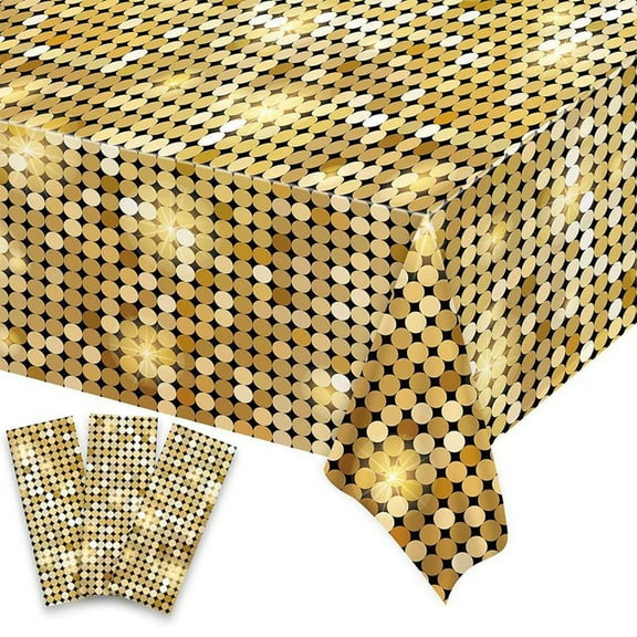 Fitable Gold Sequin Tablecloth for Parties 55x110 Inch - Sparkle Glitter Cloth Rectangle Table Cover Overlay for Wedding Shower Ceremony Birthday Cake Table Holiday Banquet Decoration